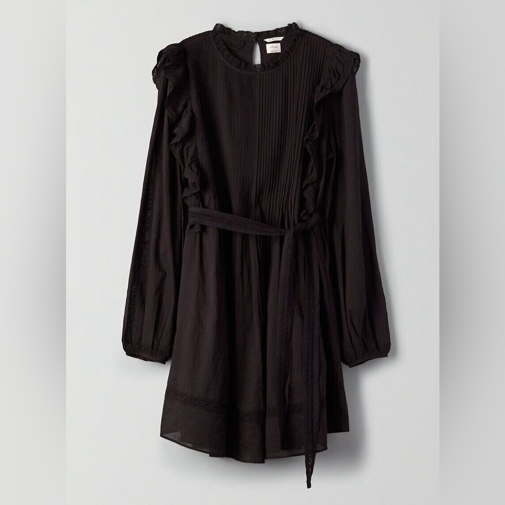 Wilfred Black Ruffle Long-Sleeve Mini Dress